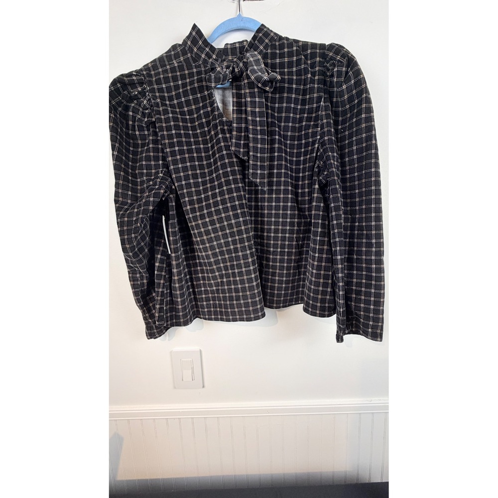 Time and Tru Tie Back Cord Top Black Soot Plaid Corduroy Blouse XXXL 22 NWT
